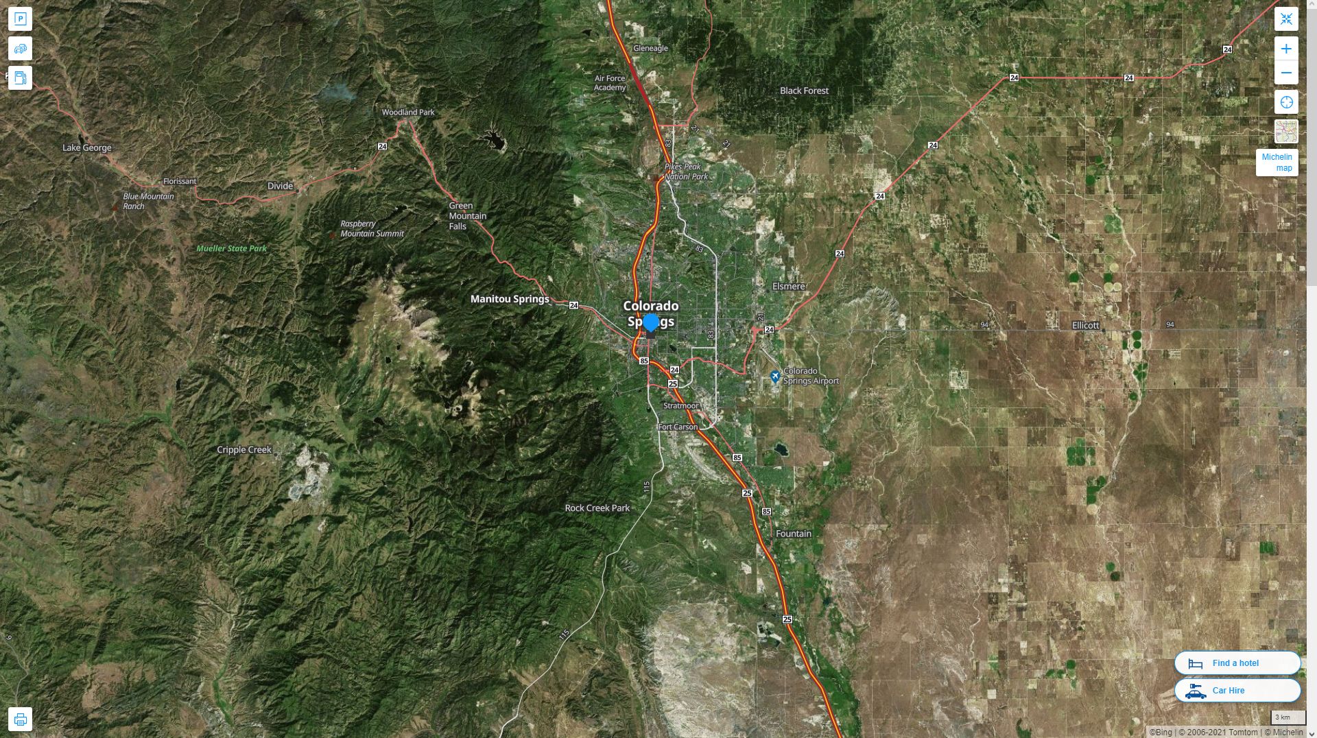 Colorado Springs Colorado Highway and Road Map with Satellite View